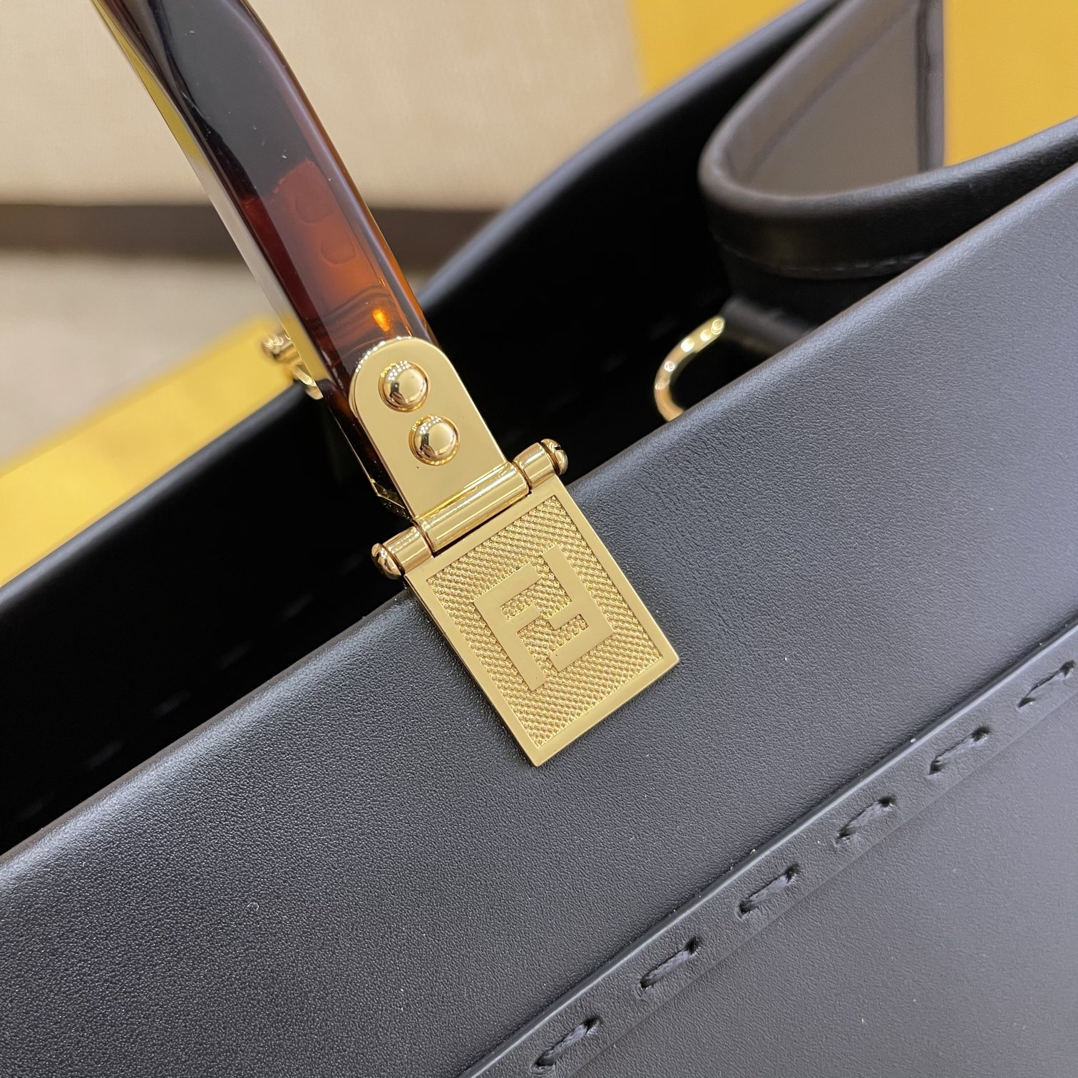 Fendi Large Sunshine Shopper Black Leather Bag 